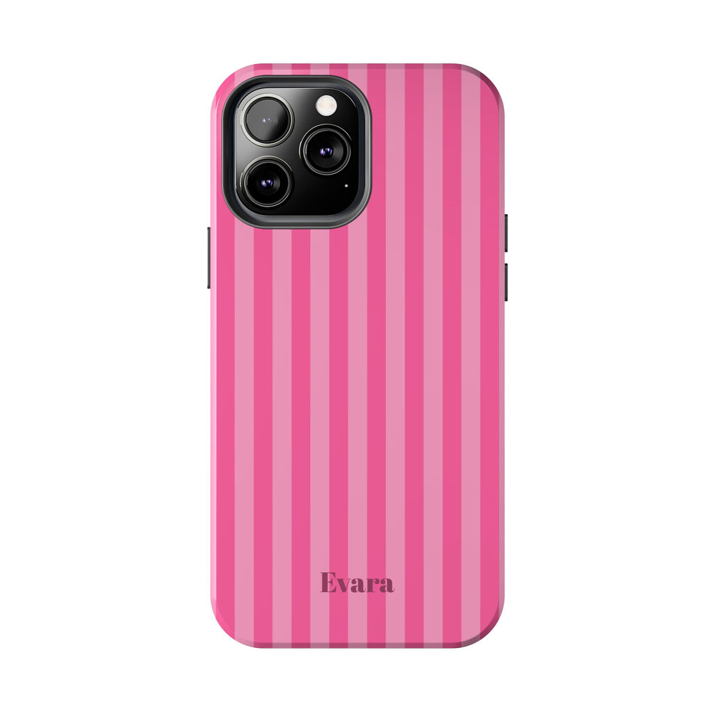Pink Vertical Stripe Phone Case — Personalized Name Option