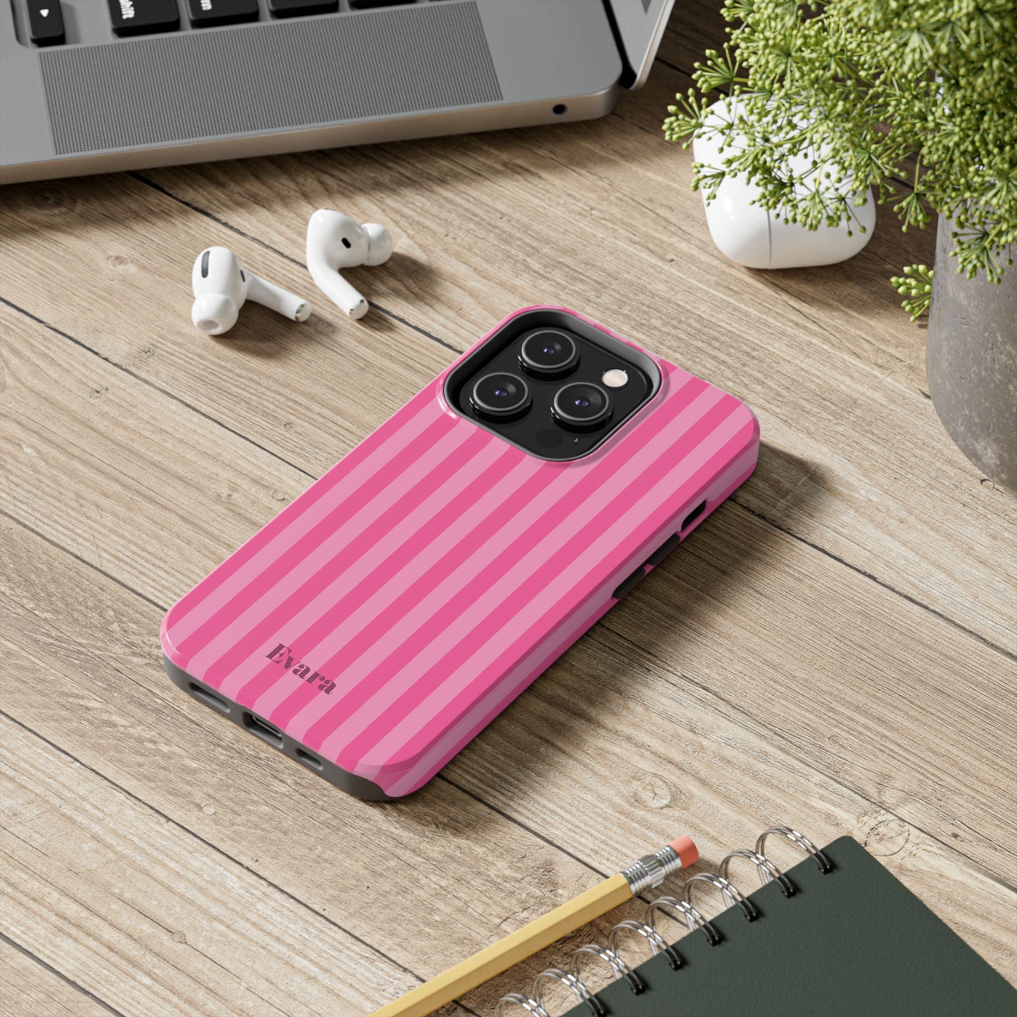 Pink Vertical Stripe Phone Case — Personalized Name Option