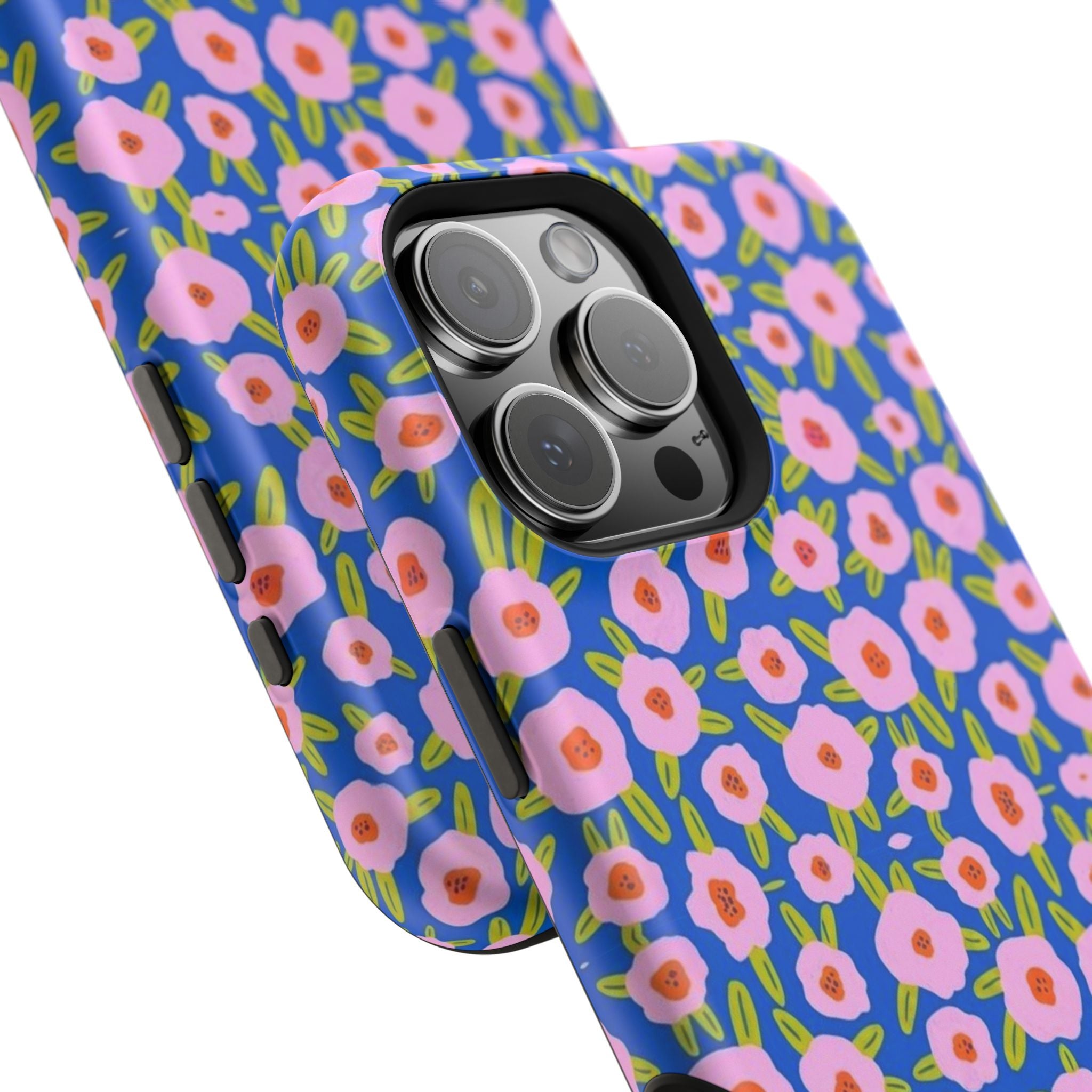 Bright Blue & Pink Floral Phone Case- Magsafe