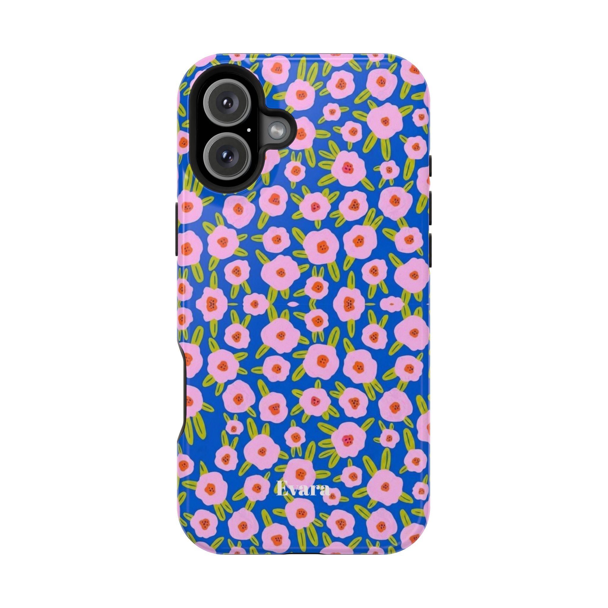 Bright Blue & Pink Floral Phone Case- Magsafe