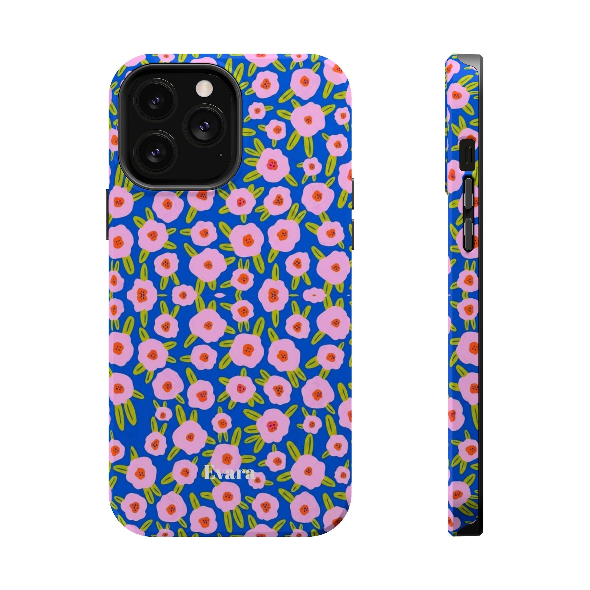Bright Blue & Pink Floral Phone Case- Magsafe