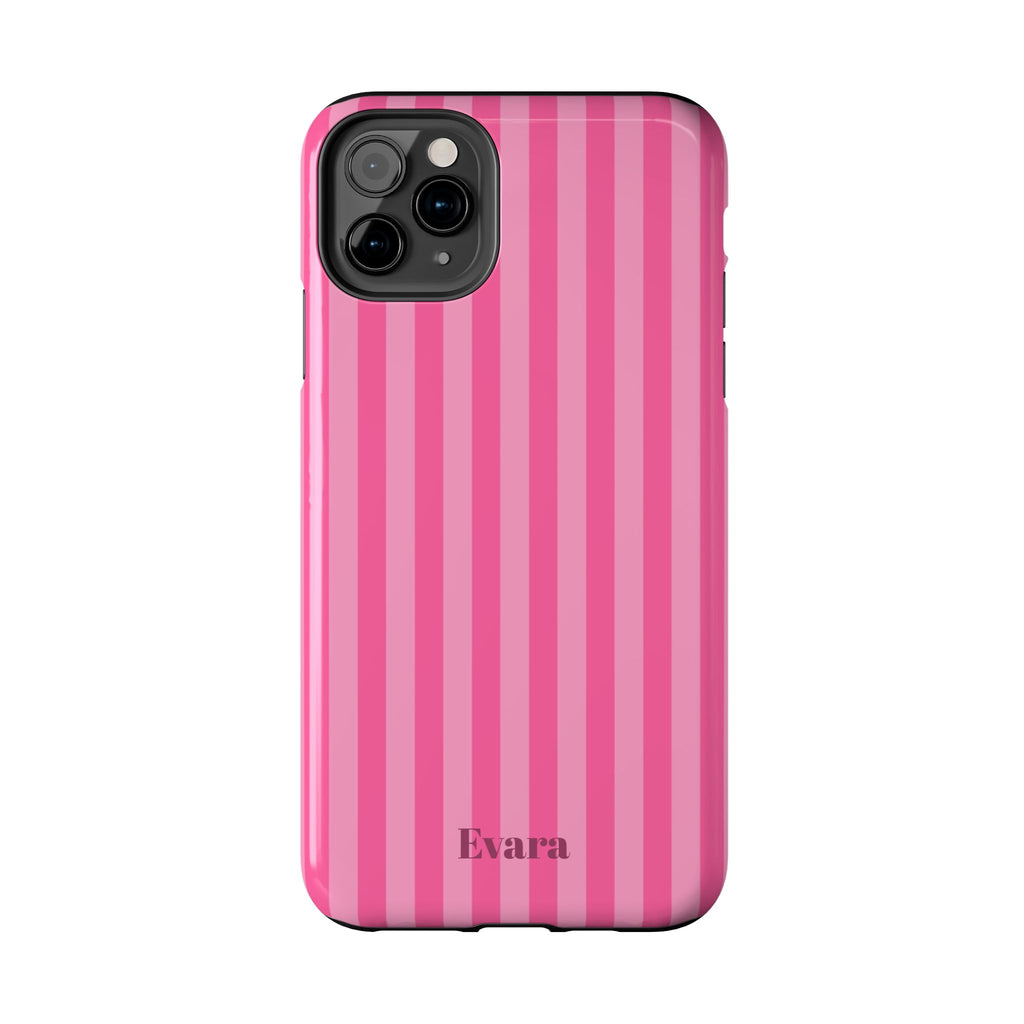Pink Vertical Stripe Phone Case — Personalized Name Option
