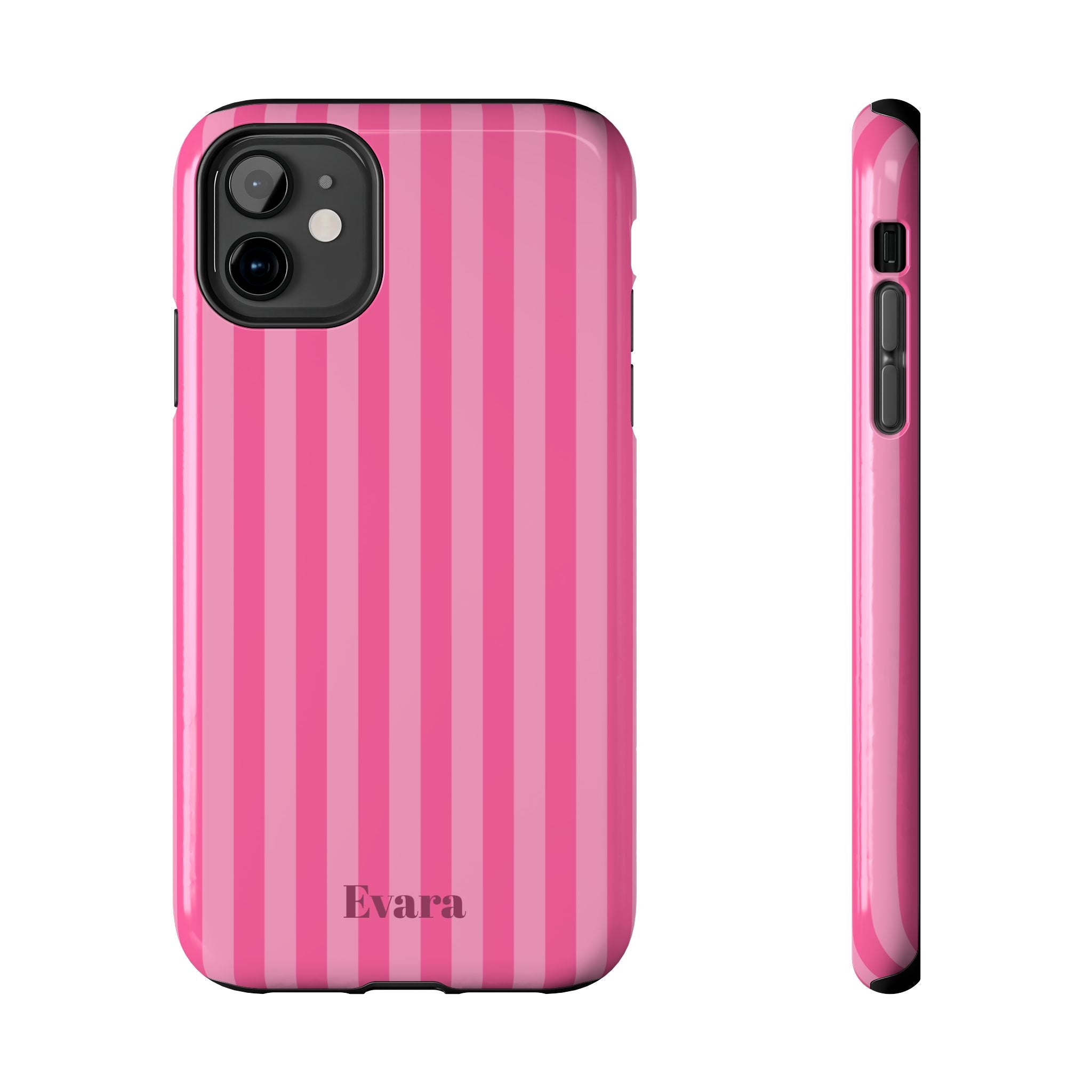 Pink Vertical Stripe Phone Case — Personalized Name Option