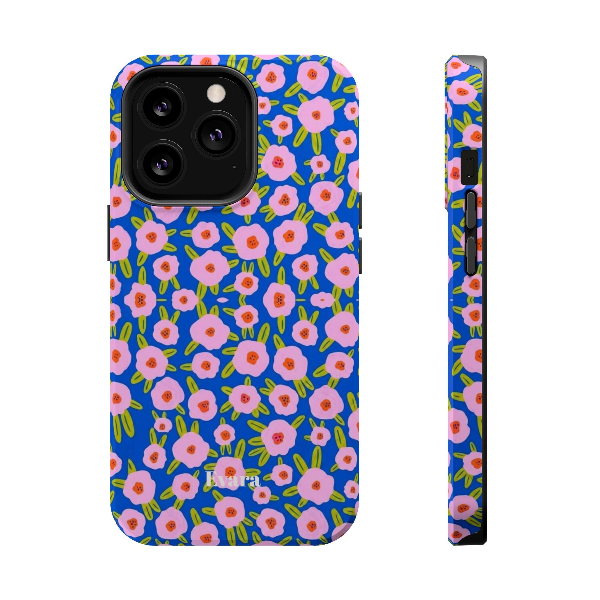 Bright Blue & Pink Floral Phone Case- Magsafe