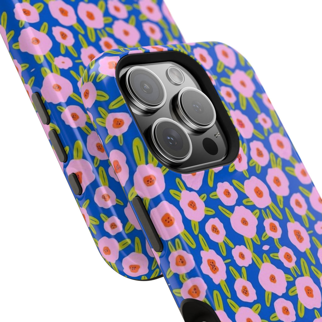 Bright Blue & Pink Floral Phone Case- Magsafe