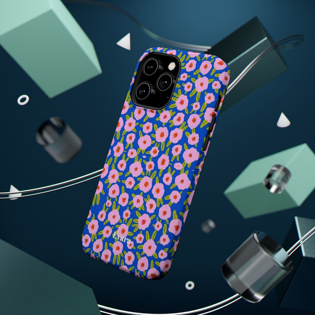 Bright Blue & Pink Floral Phone Case- Magsafe