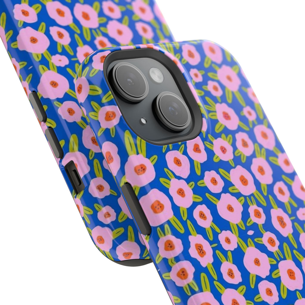 Bright Blue & Pink Floral Phone Case- Magsafe