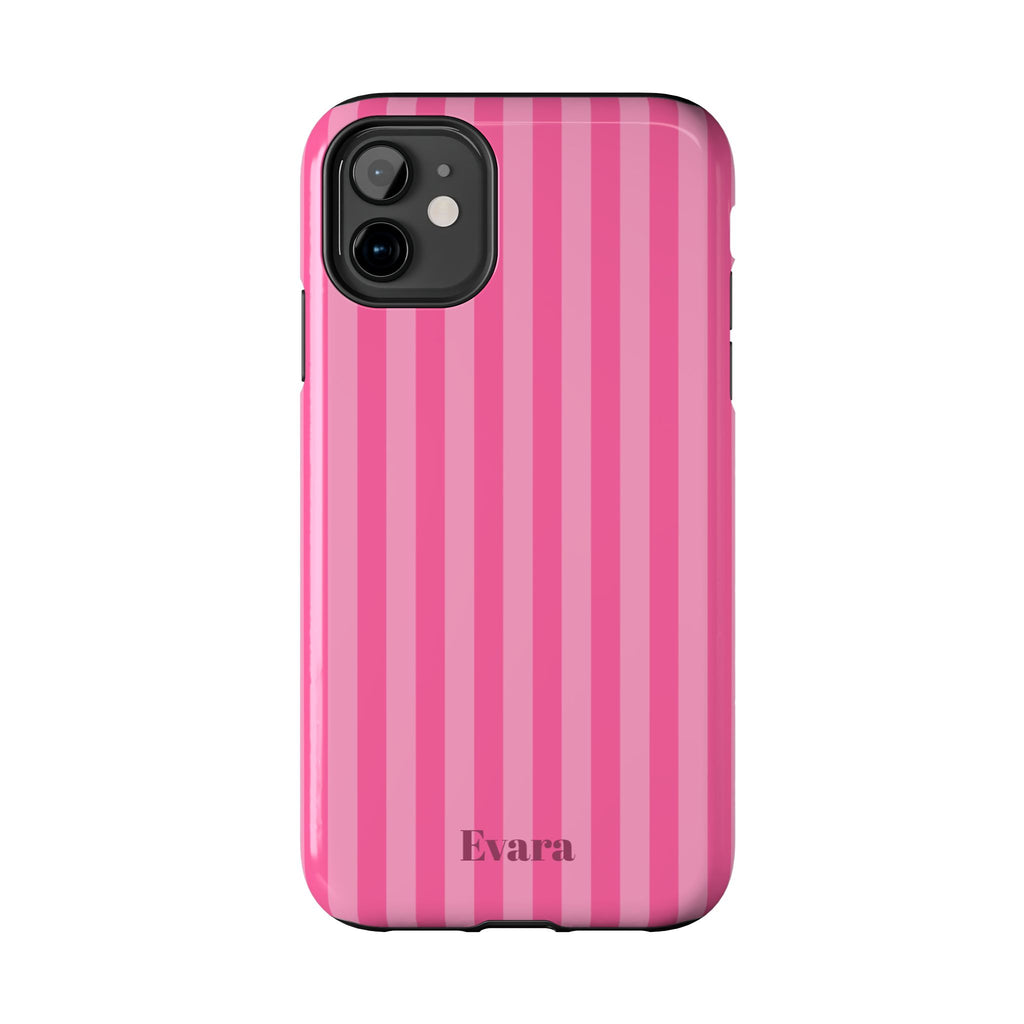 Pink Vertical Stripe Phone Case — Personalized Name Option