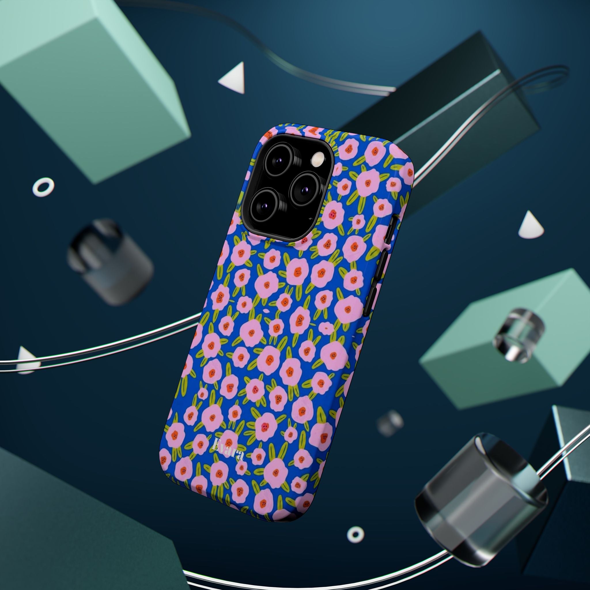 Bright Blue & Pink Floral Phone Case- Magsafe