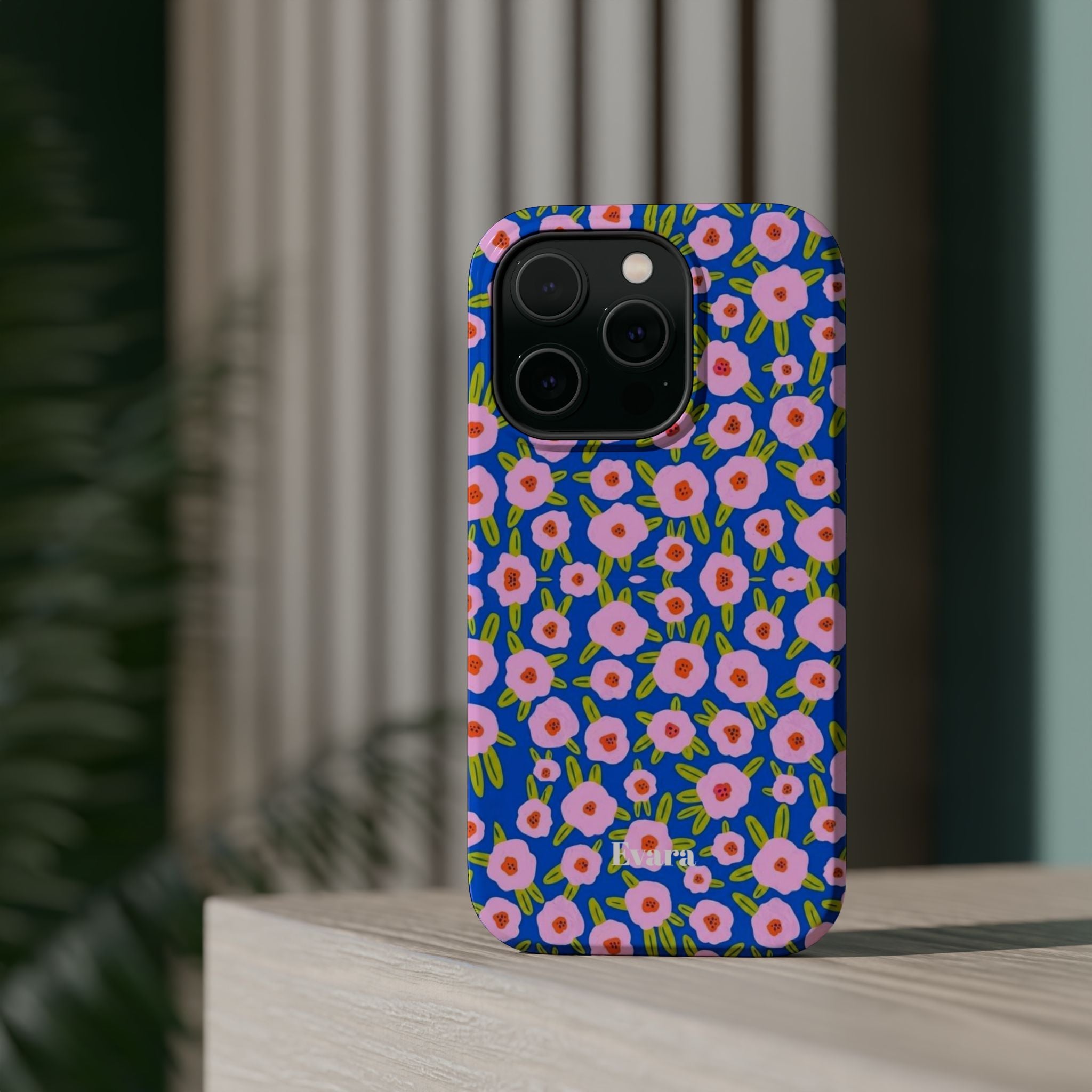 Bright Blue & Pink Floral Phone Case- Magsafe