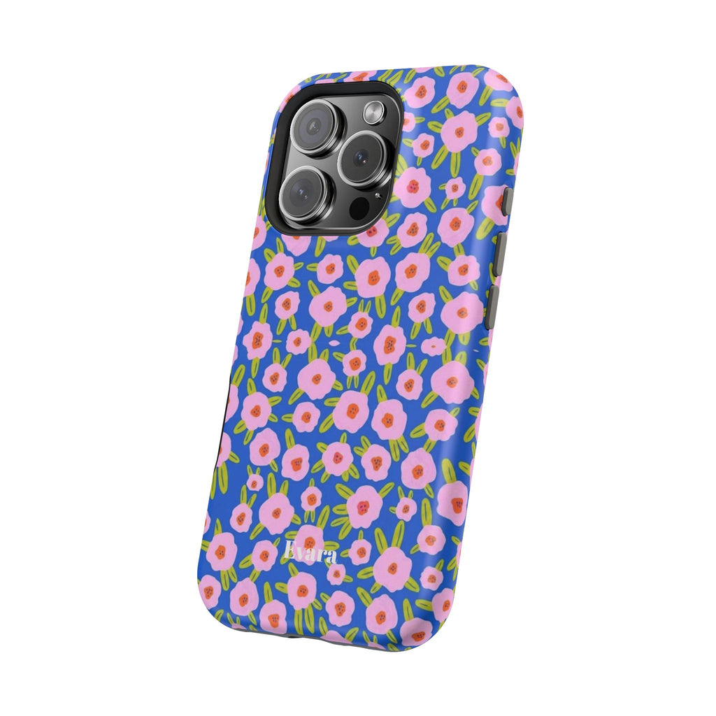 Bright Blue & Pink Floral Phone Case- Magsafe