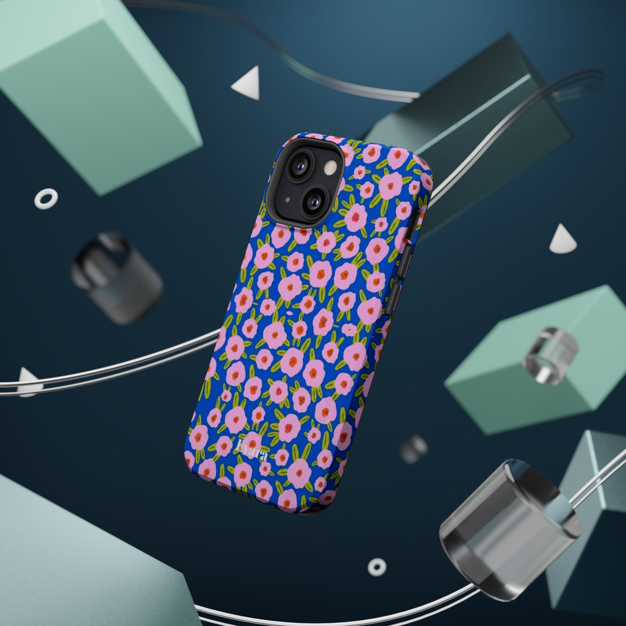 Bright Blue & Pink Floral Phone Case- Magsafe