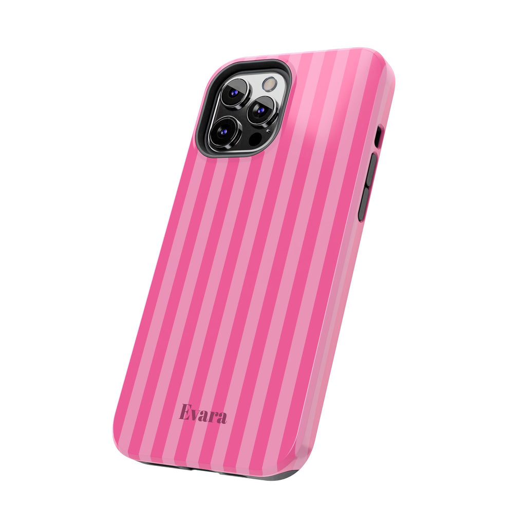 Pink Vertical Stripe Phone Case — Personalized Name Option