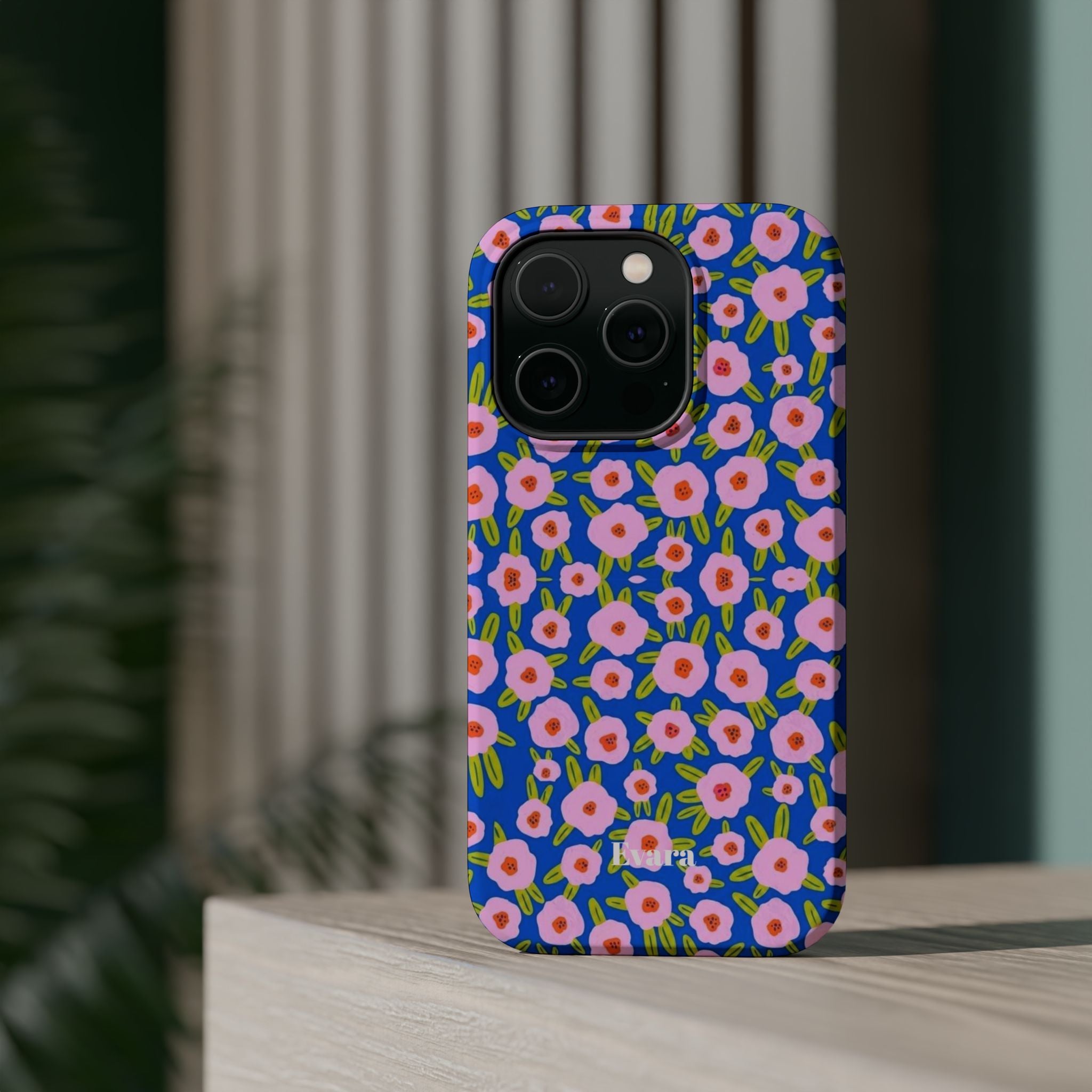 Bright Blue & Pink Floral Phone Case- Magsafe