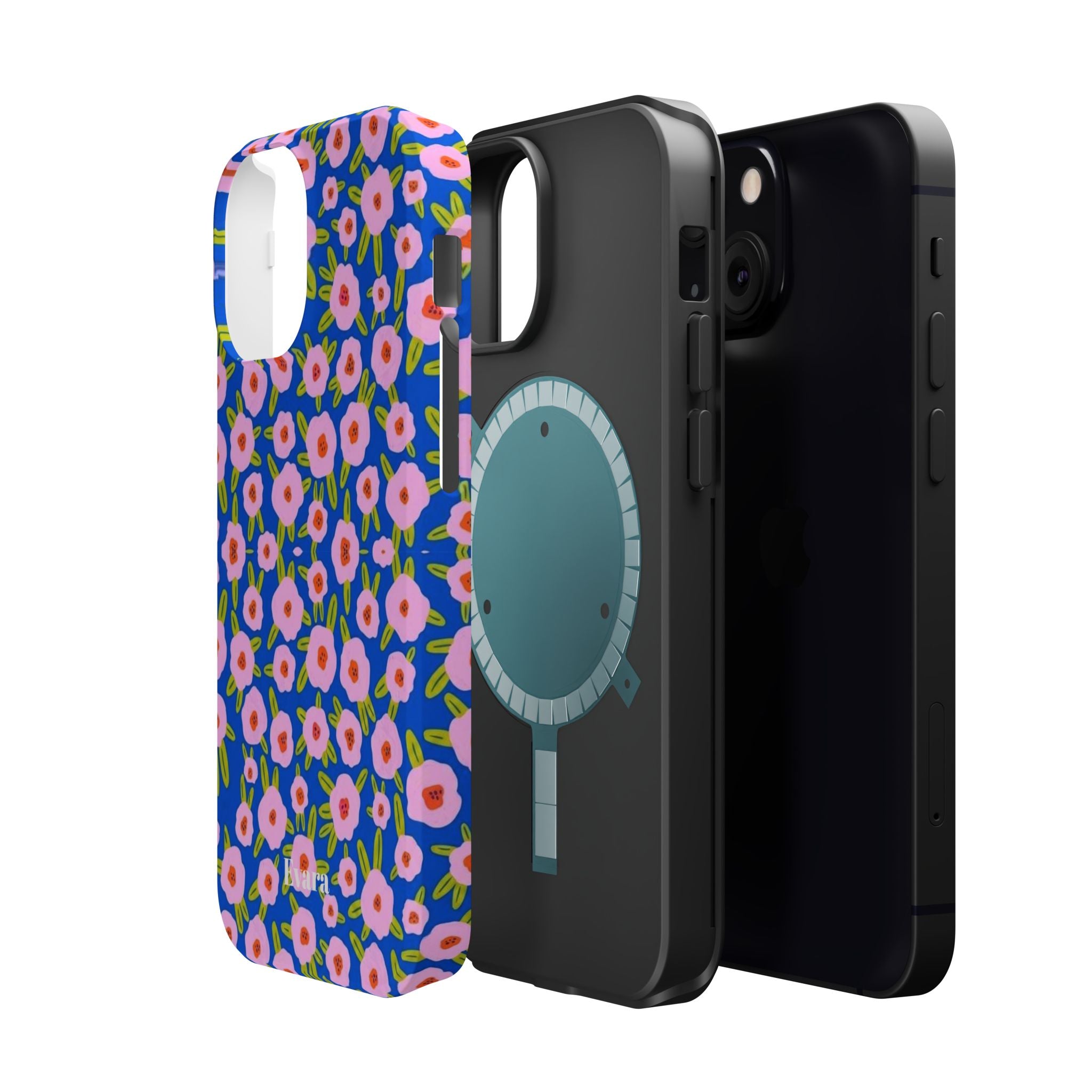 Bright Blue & Pink Floral Phone Case- Magsafe