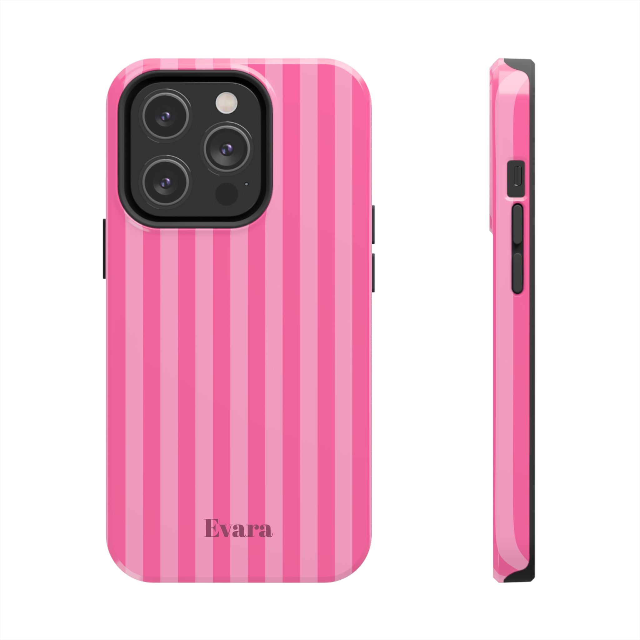Pink Vertical Stripe Phone Case — Personalized Name Option