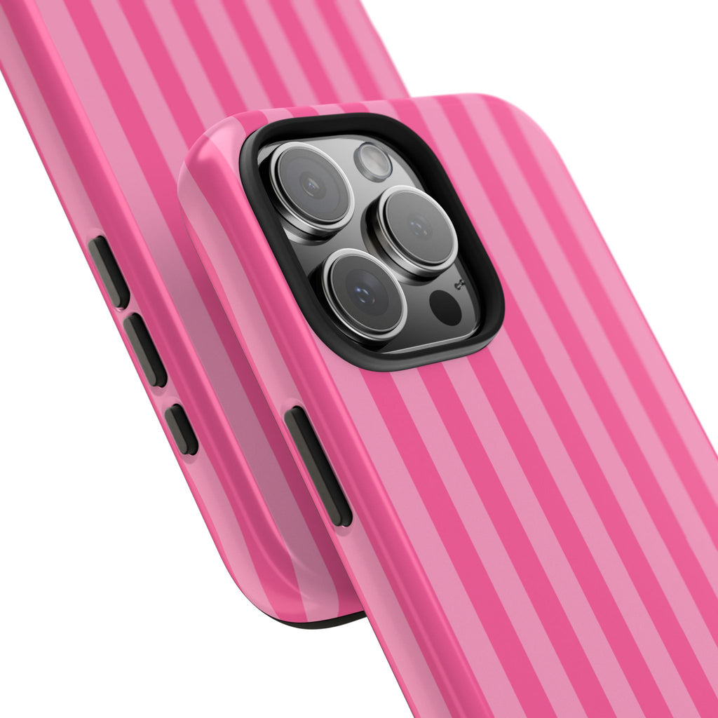 Pink Vertical Stripe Phone Case — Personalized Name Option