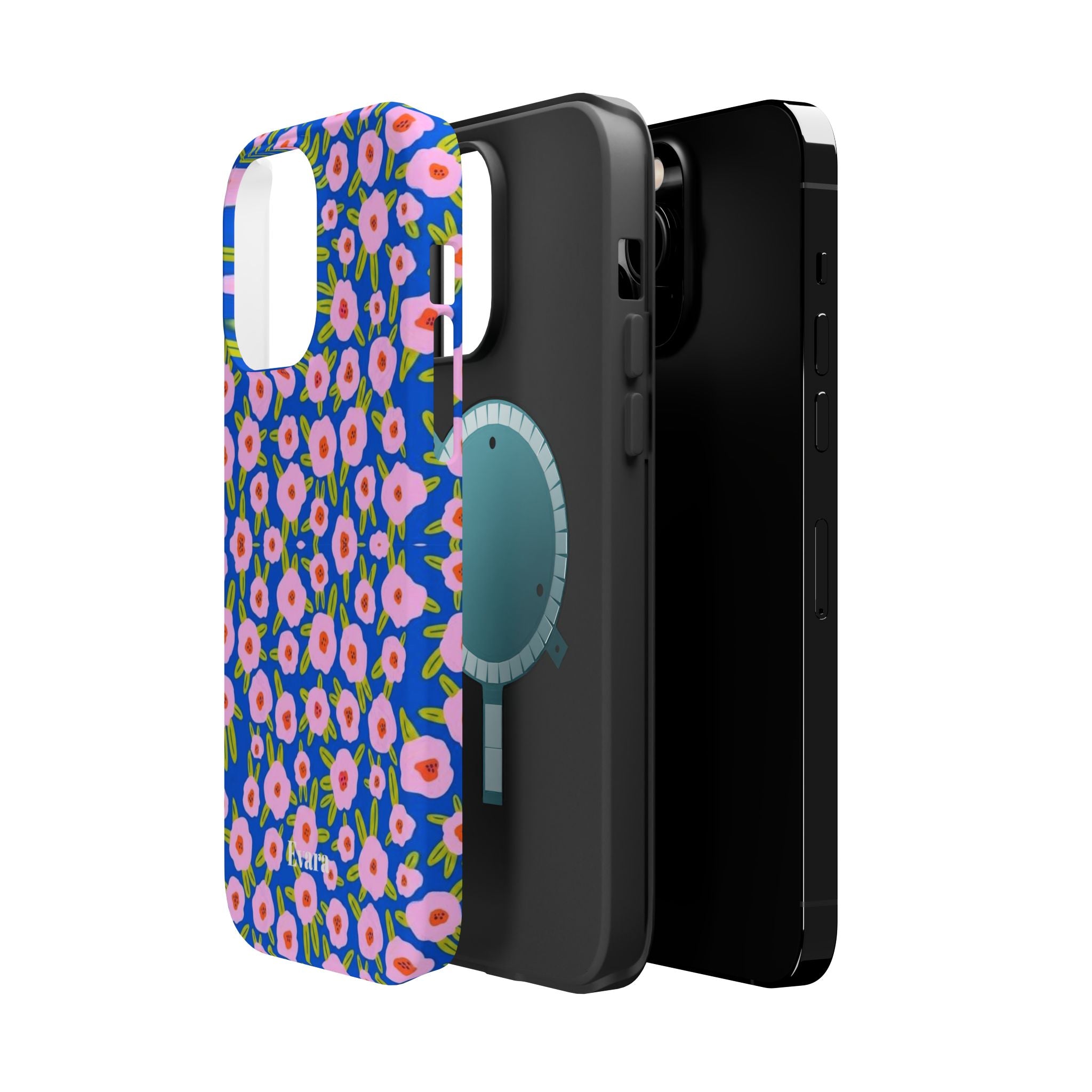 Bright Blue & Pink Floral Phone Case- Magsafe
