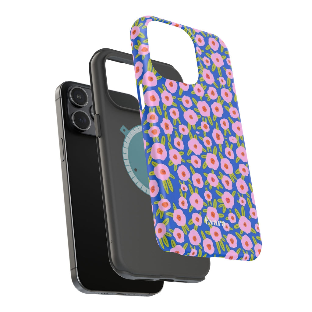 Bright Blue & Pink Floral Phone Case- Magsafe