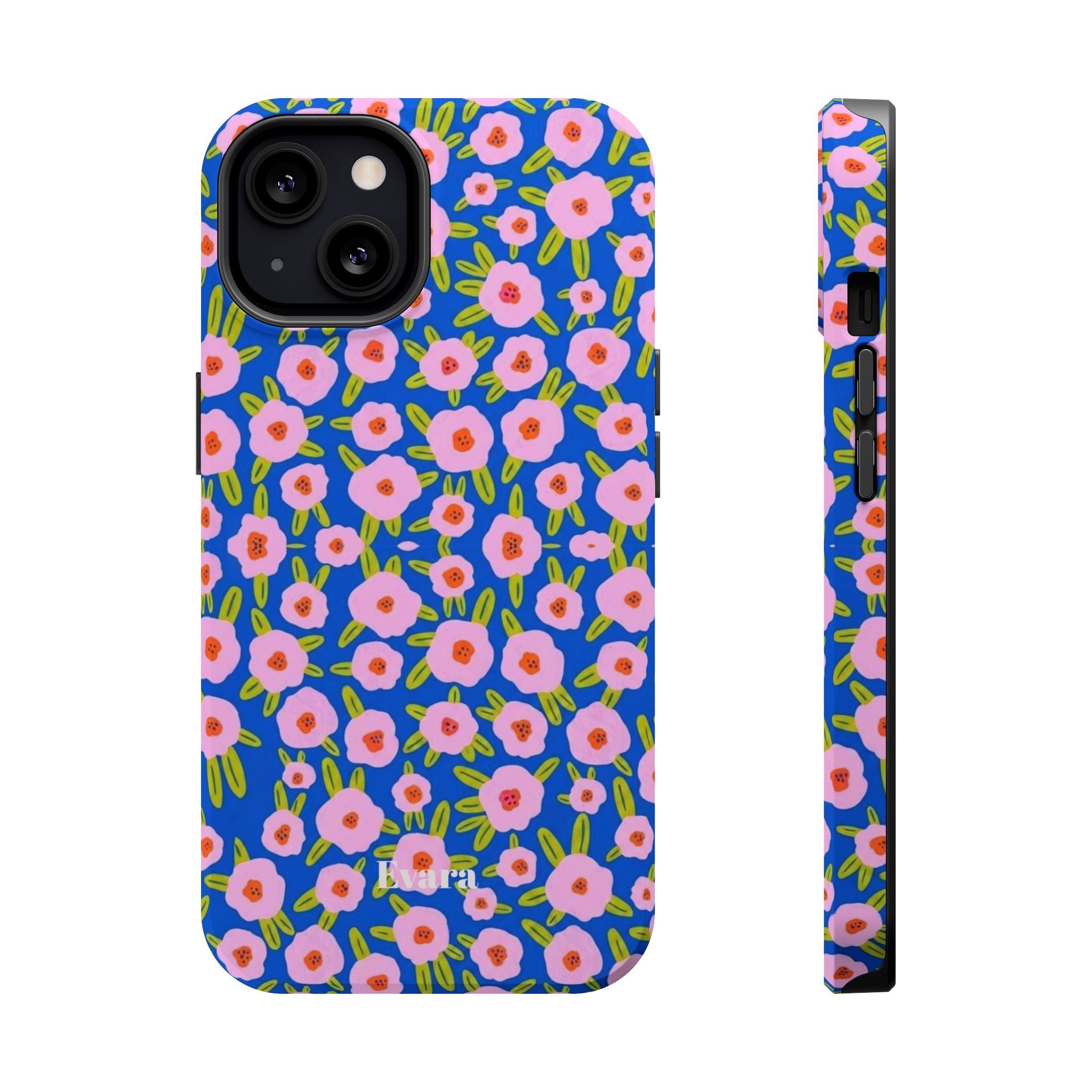 Bright Blue & Pink Floral Phone Case- Magsafe