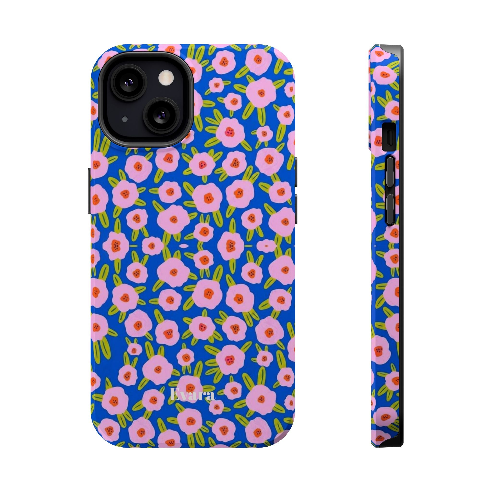 Bright Blue & Pink Floral Phone Case- Magsafe