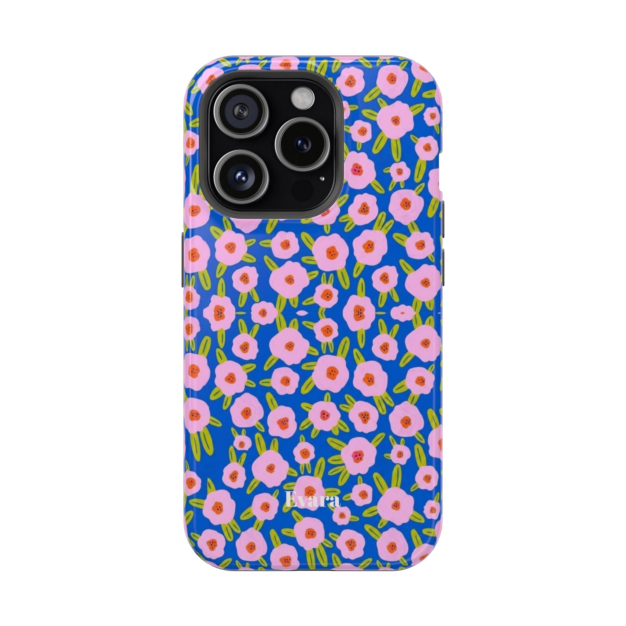 Bright Blue & Pink Floral Phone Case- Magsafe