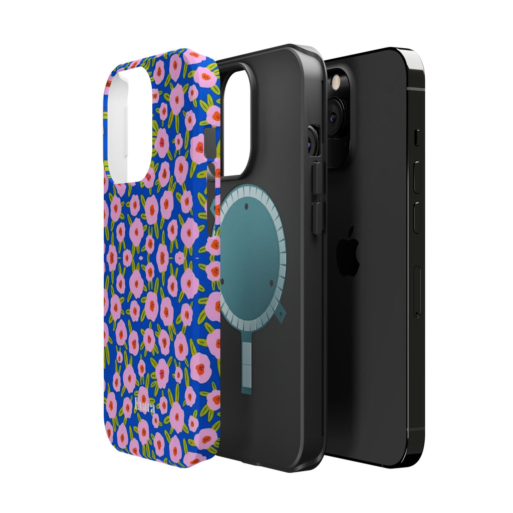 Bright Blue & Pink Floral Phone Case- Magsafe