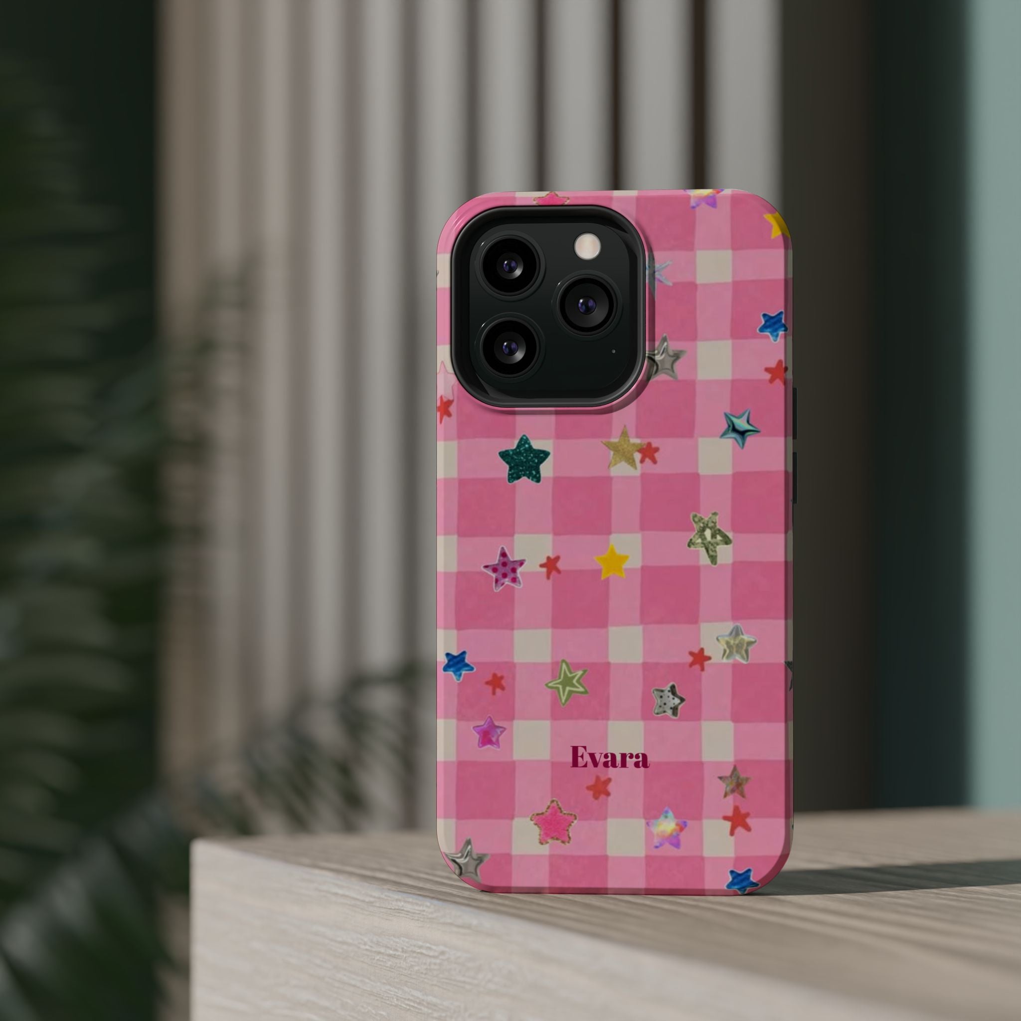 Pink Gingham Star Phone Case- Magsafe
