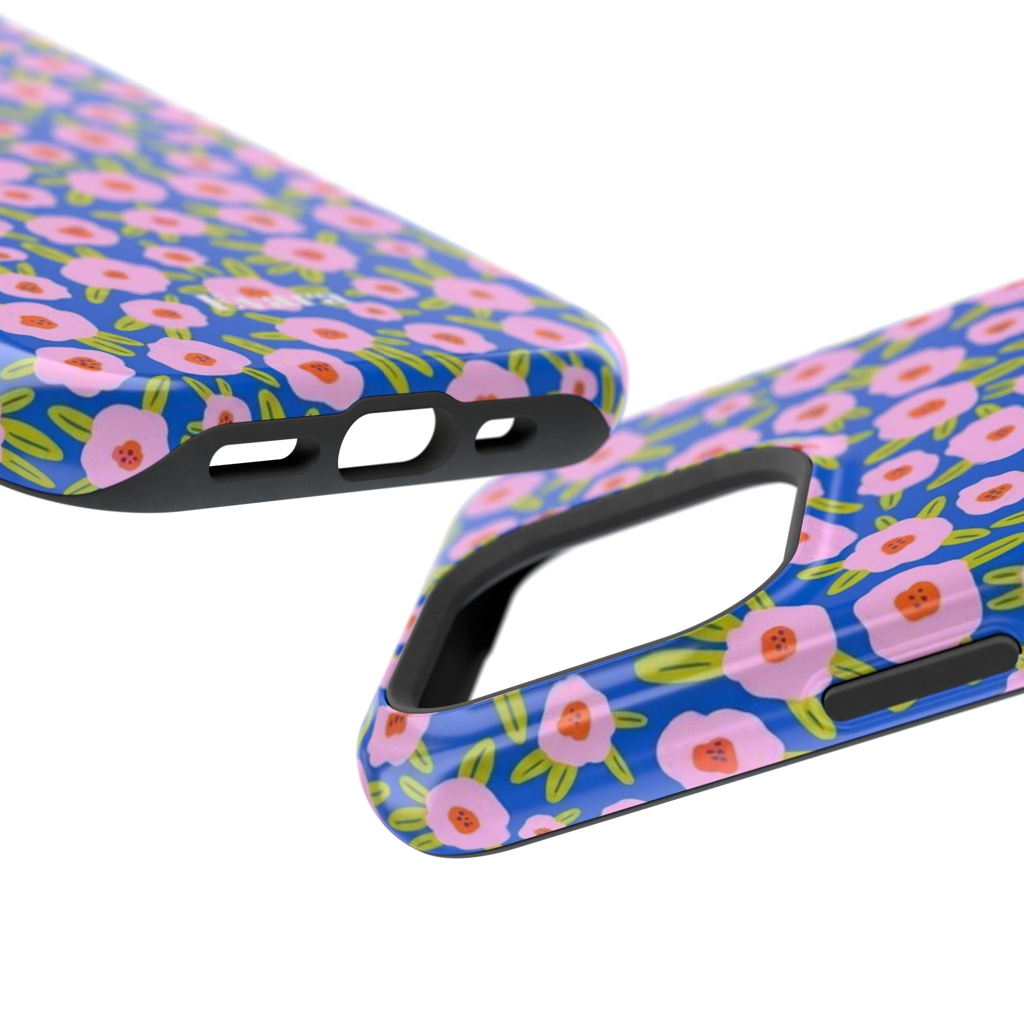 Bright Blue & Pink Floral Phone Case- Magsafe