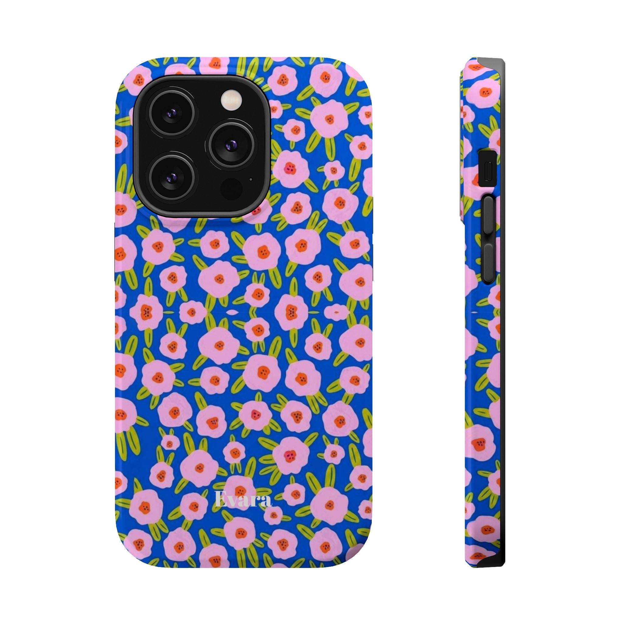 Bright Blue & Pink Floral Phone Case- Magsafe