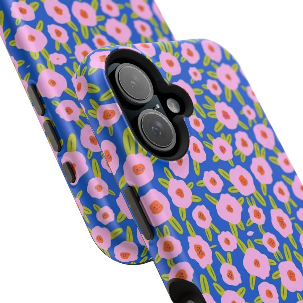 Bright Blue & Pink Floral Phone Case- Magsafe
