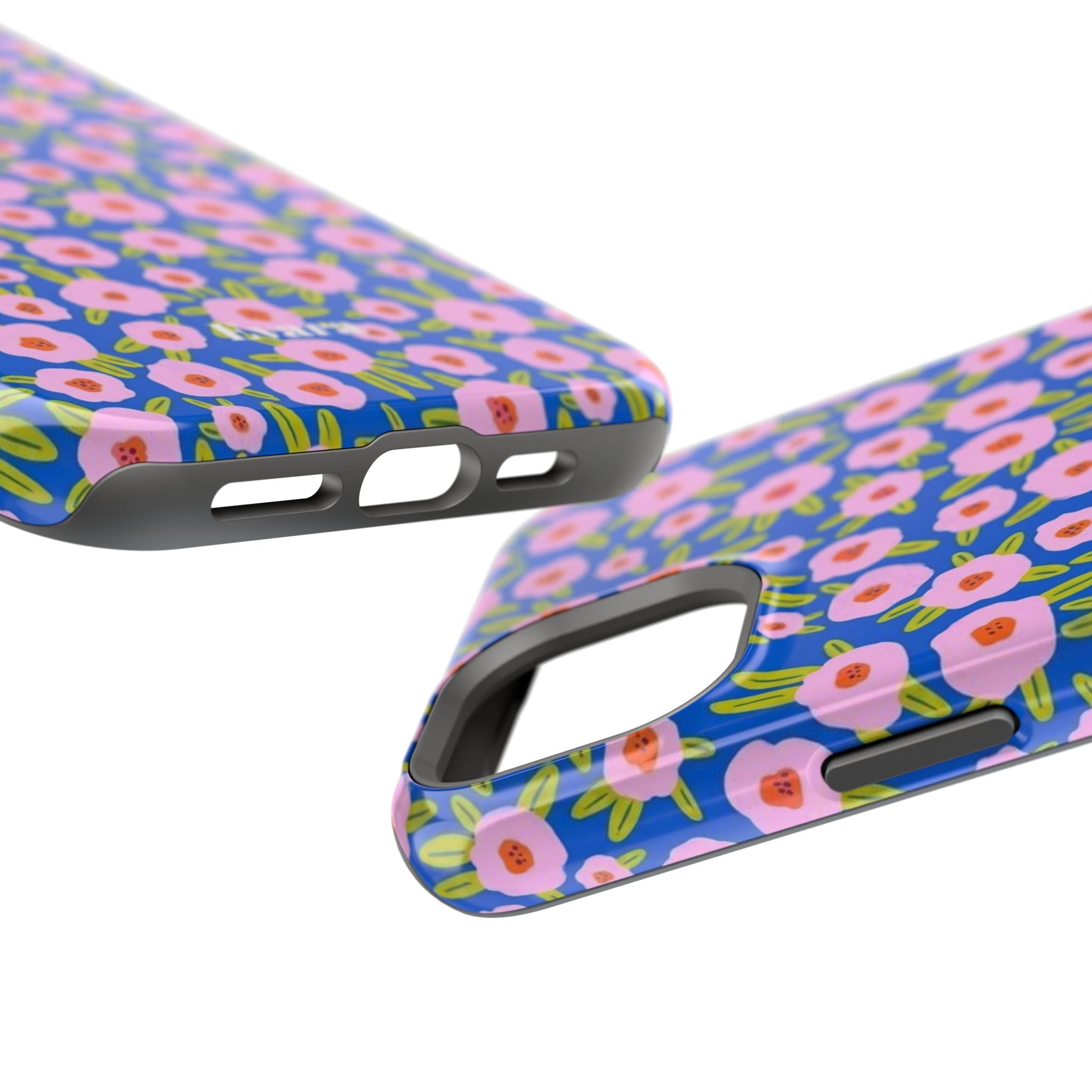 Bright Blue & Pink Floral Phone Case- Magsafe