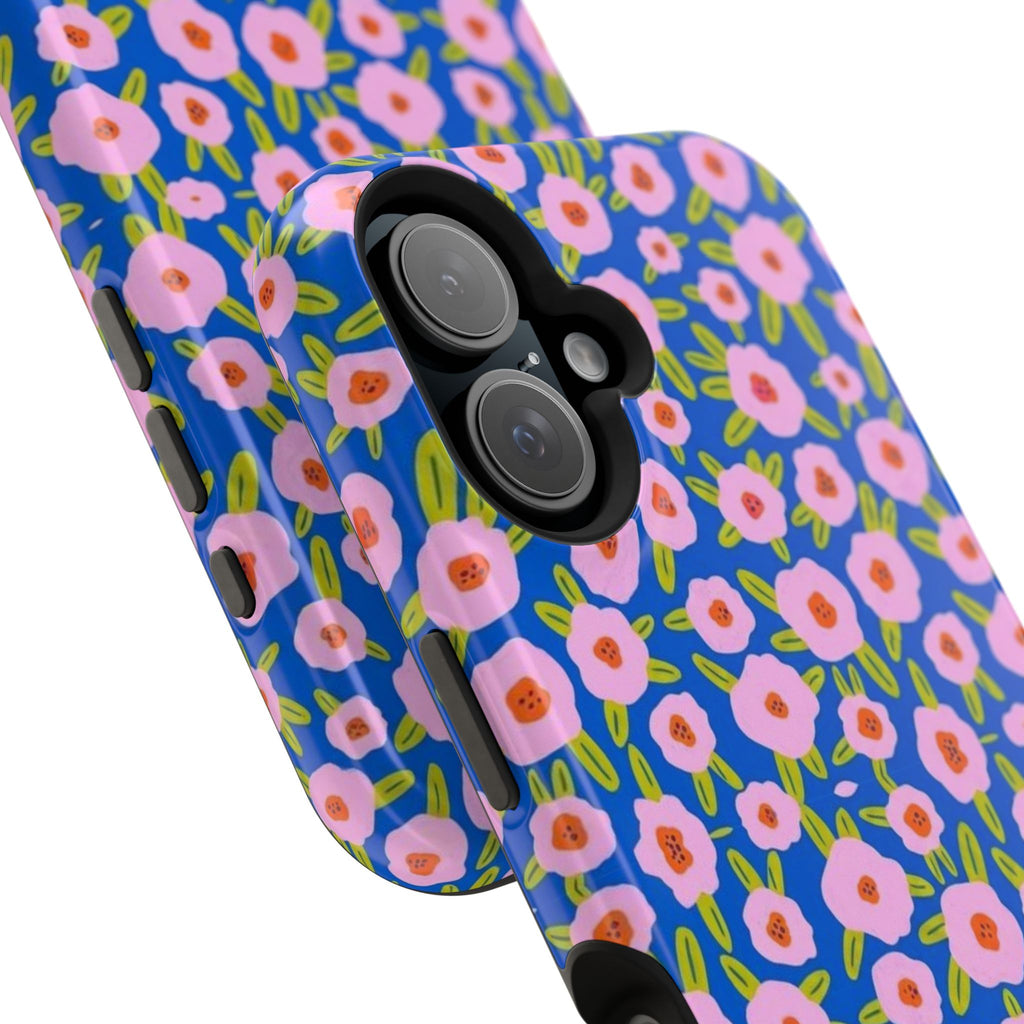 Bright Blue & Pink Floral Phone Case- Magsafe