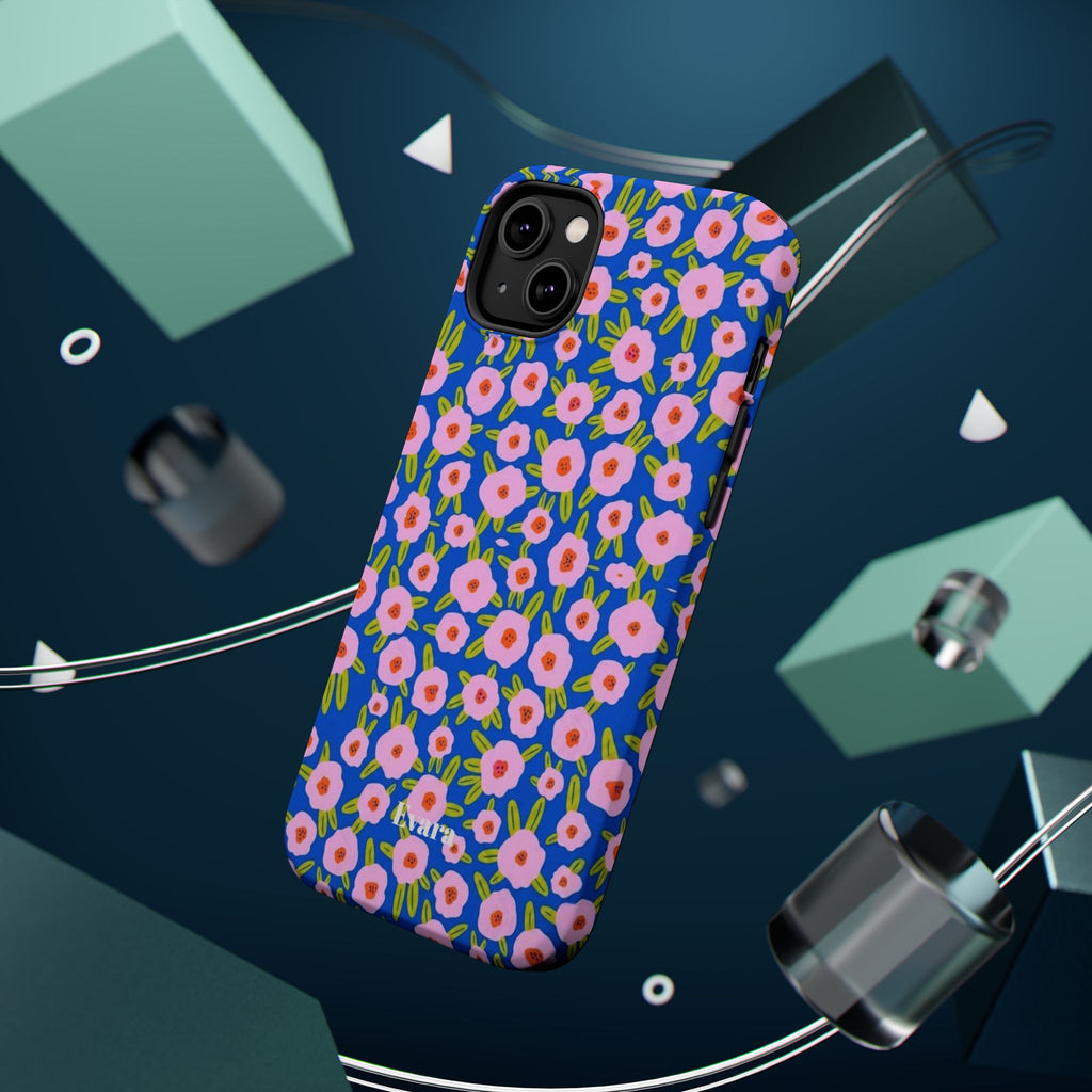 Bright Blue & Pink Floral Phone Case- Magsafe