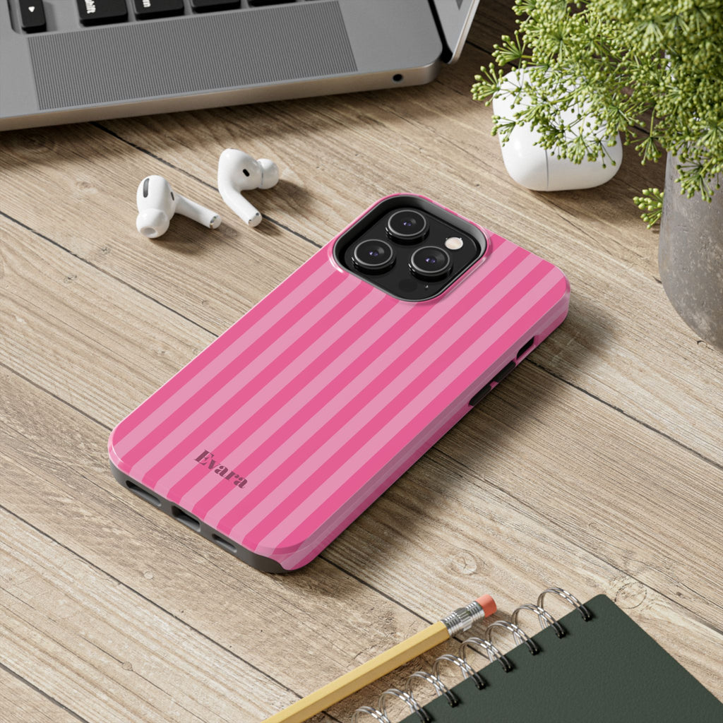 Pink Vertical Stripe Phone Case — Personalized Name Option