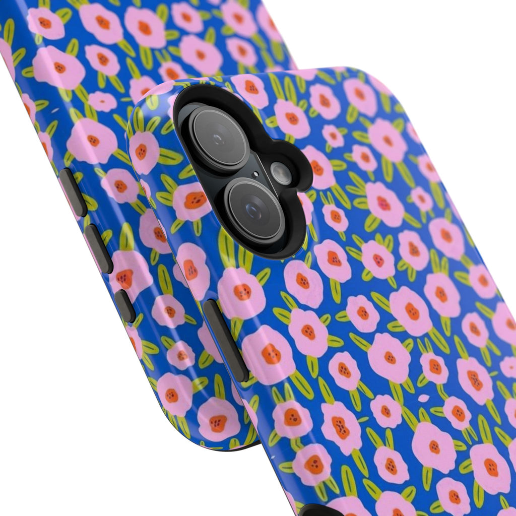 Bright Blue & Pink Floral Phone Case- Magsafe