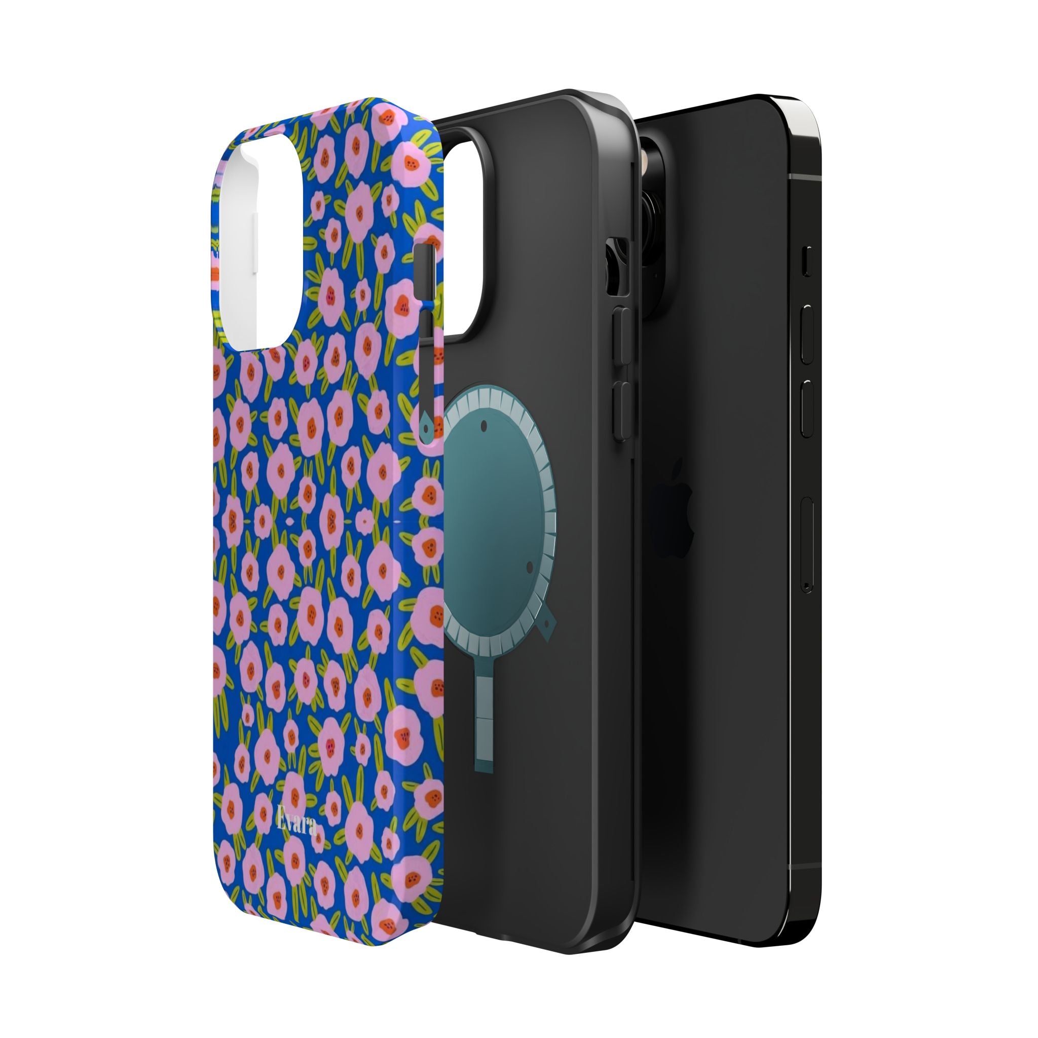 Bright Blue & Pink Floral Phone Case- Magsafe