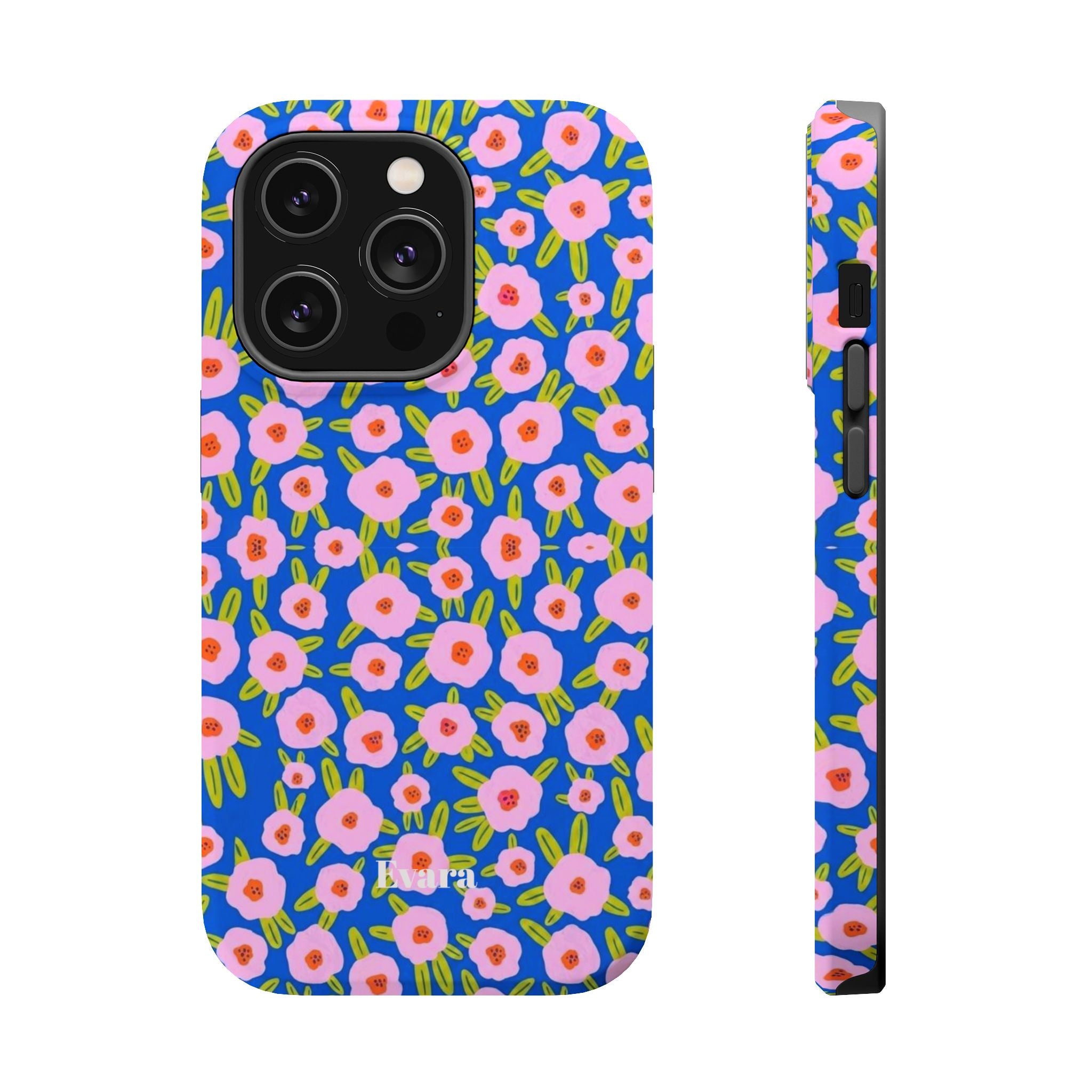 Bright Blue & Pink Floral Phone Case- Magsafe