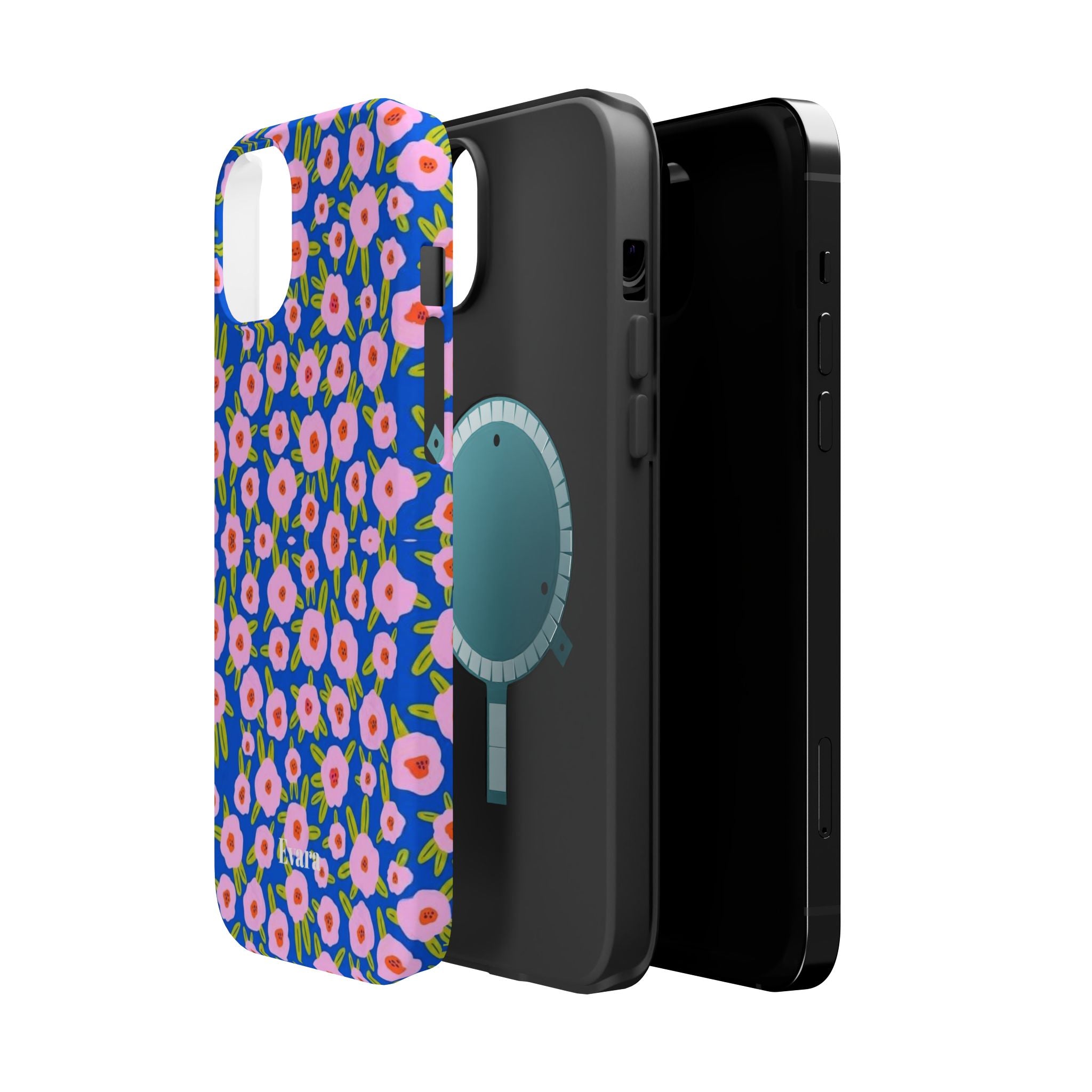 Bright Blue & Pink Floral Phone Case- Magsafe
