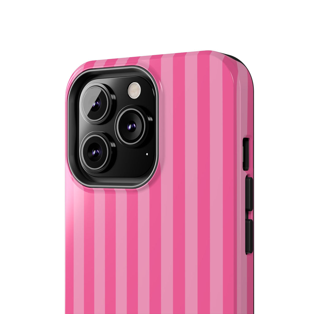 Pink Vertical Stripe Phone Case — Personalized Name Option
