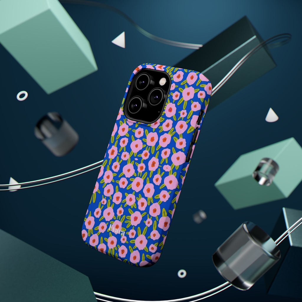 Bright Blue & Pink Floral Phone Case- Magsafe