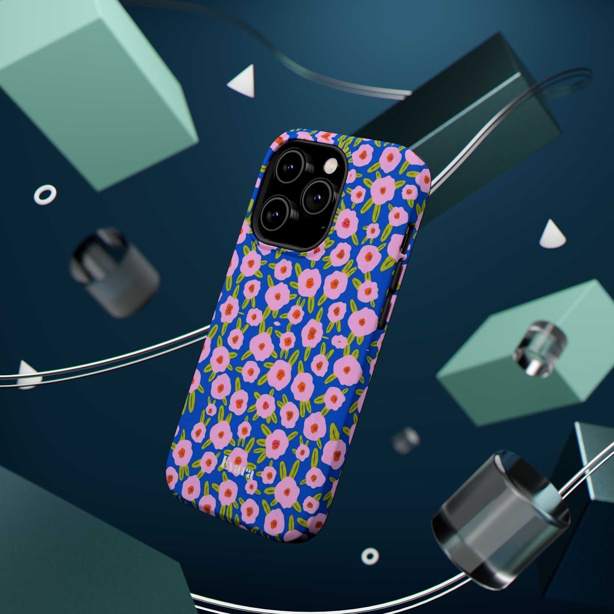 Bright Blue & Pink Floral Phone Case- Magsafe