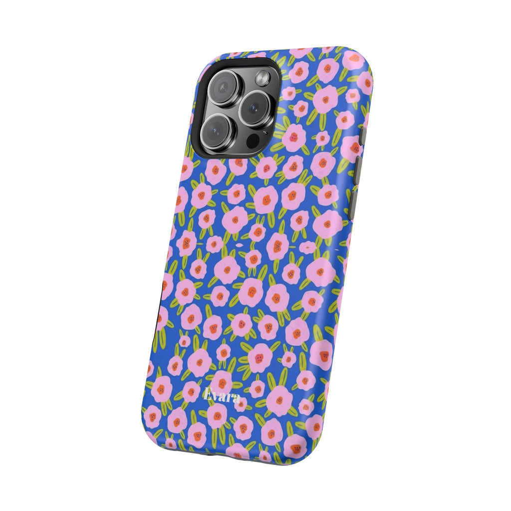 Bright Blue & Pink Floral Phone Case- Magsafe