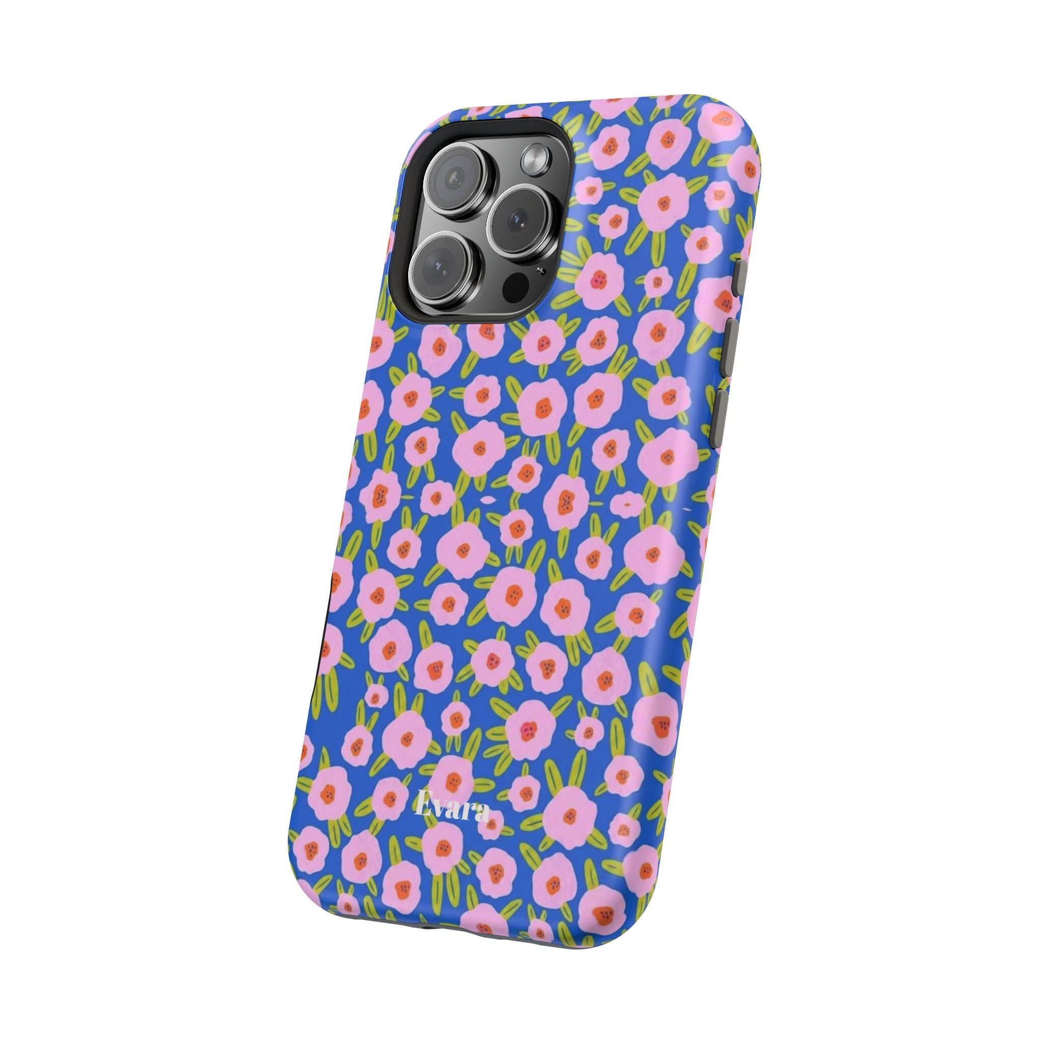 Bright Blue & Pink Floral Phone Case- Magsafe