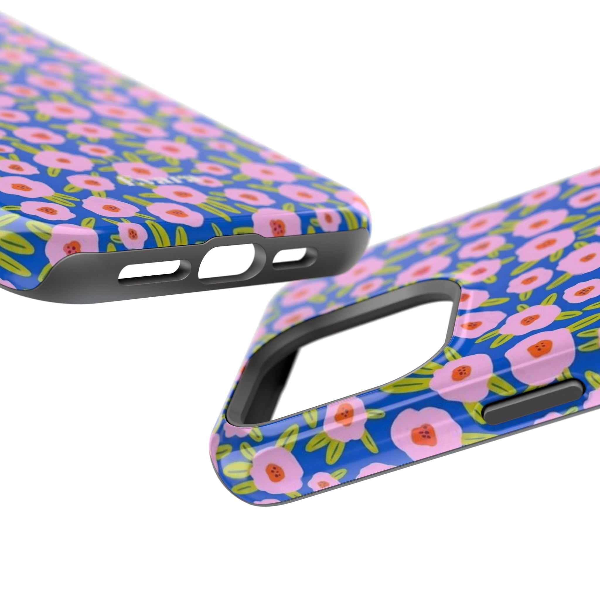 Bright Blue & Pink Floral Phone Case- Magsafe