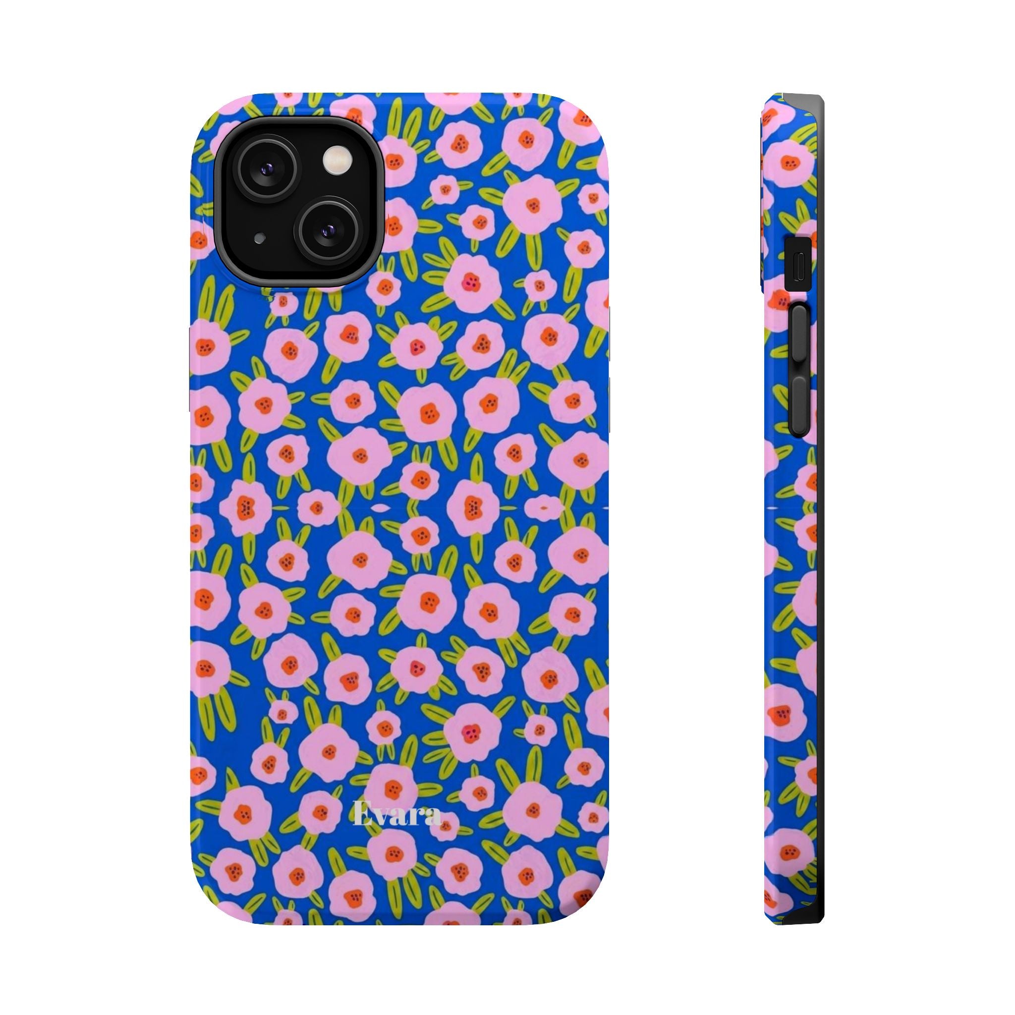 Bright Blue & Pink Floral Phone Case- Magsafe