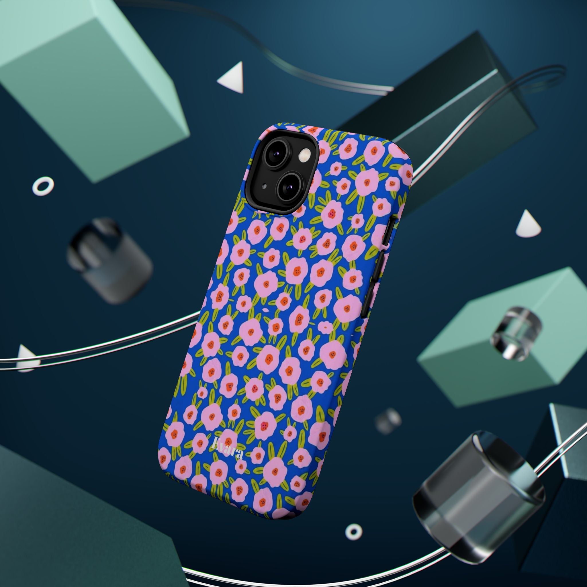 Bright Blue & Pink Floral Phone Case- Magsafe