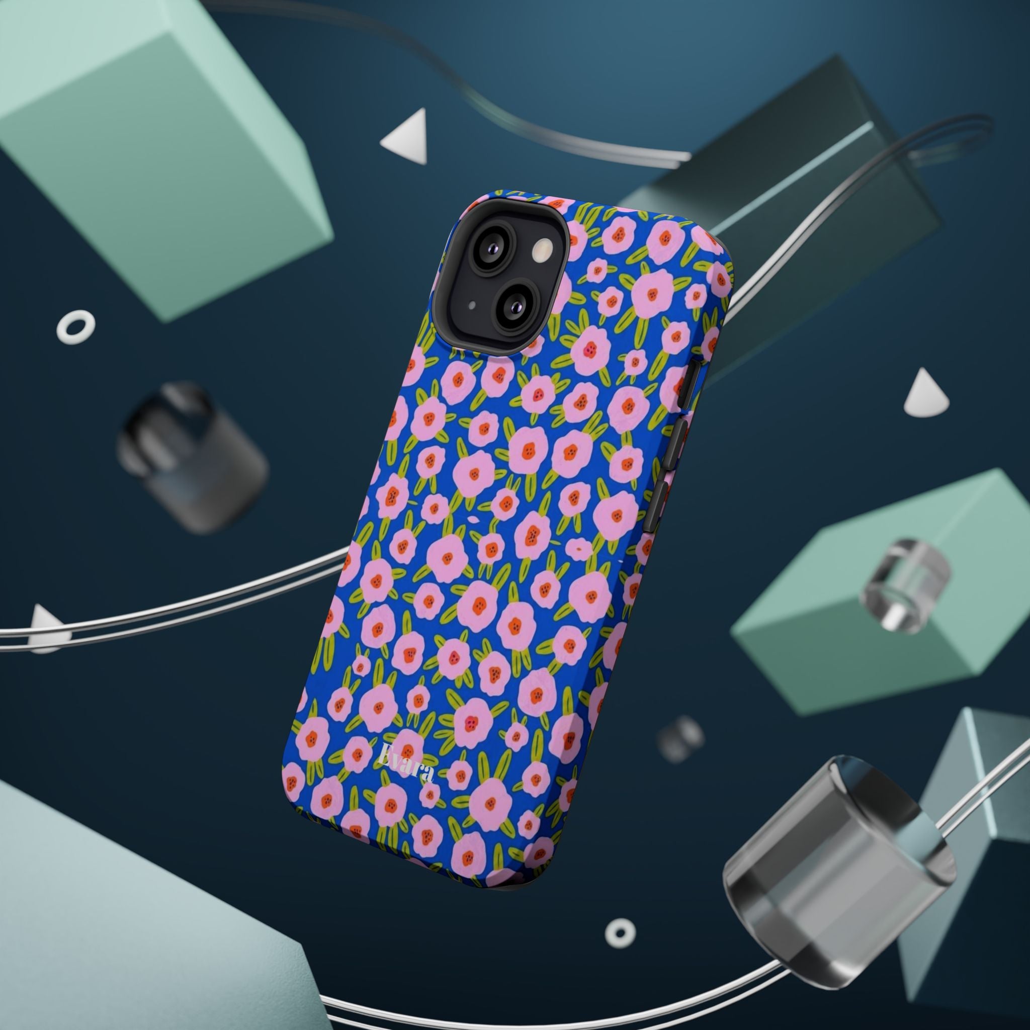 Bright Blue & Pink Floral Phone Case- Magsafe