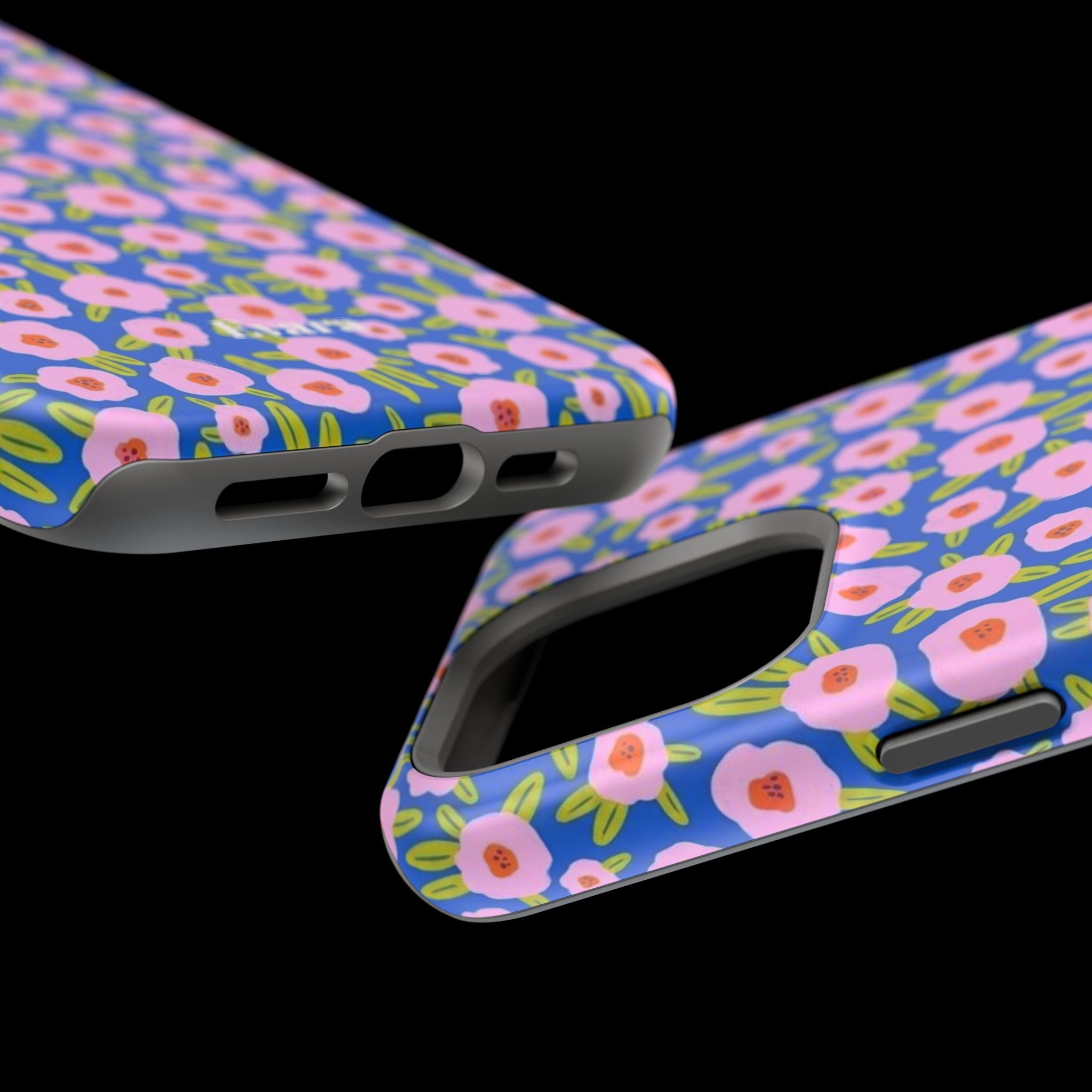 Bright Blue & Pink Floral Phone Case- Magsafe