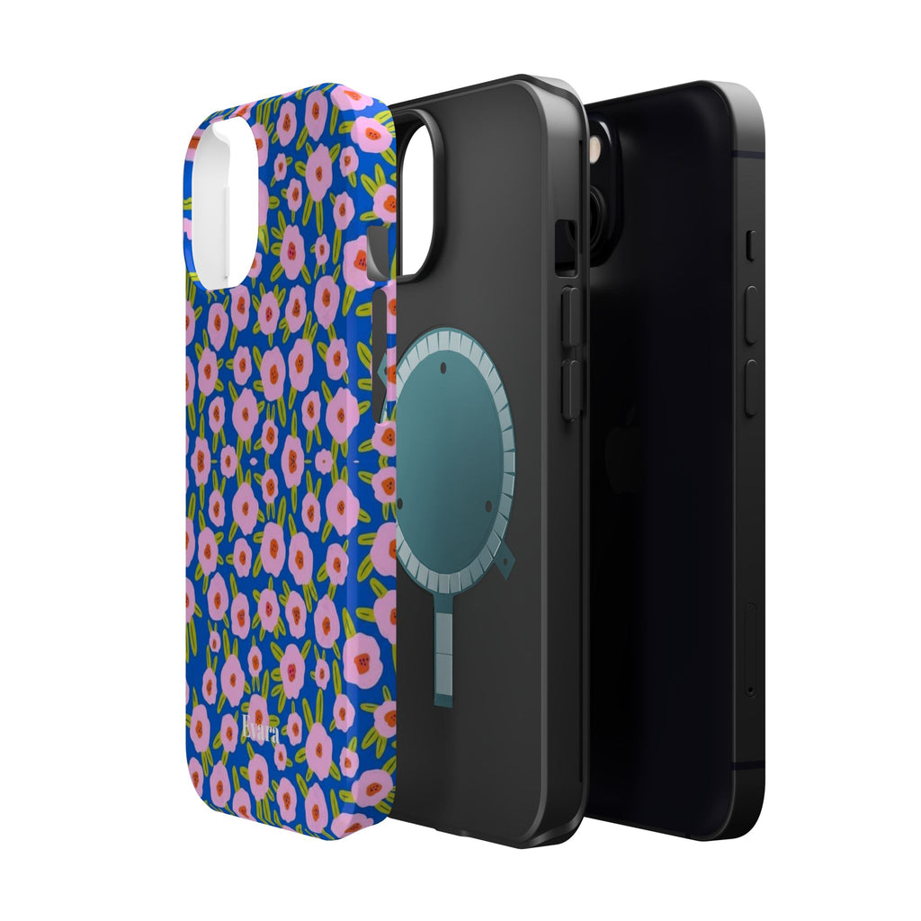 Bright Blue & Pink Floral Phone Case- Magsafe